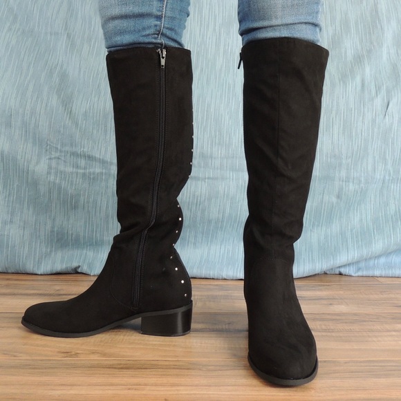 New black faux suede below knee boots - Picture 10 of 14